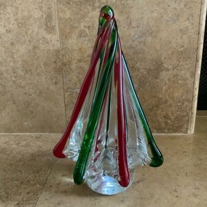 VINTAGE VTG Murano Red & Green Twisted 8.25” Glass Statue figure Christmas Tree